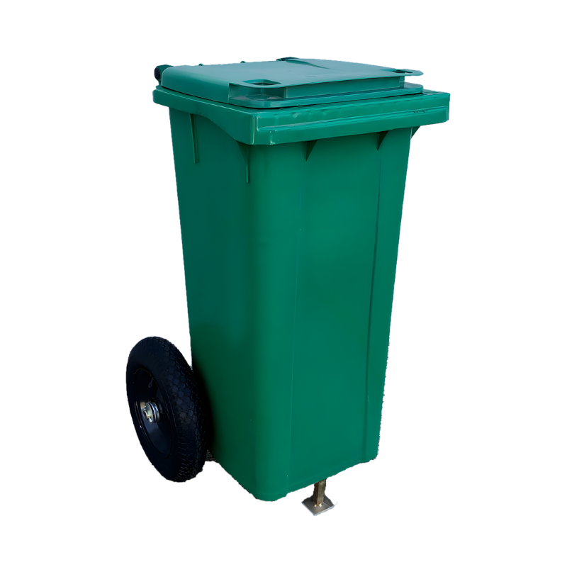 Carrinho Coletor 120L com rodas pneumáticas na cor verde