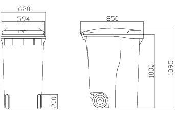 imagem croqui com as medidas do carrinho coletor de 360L